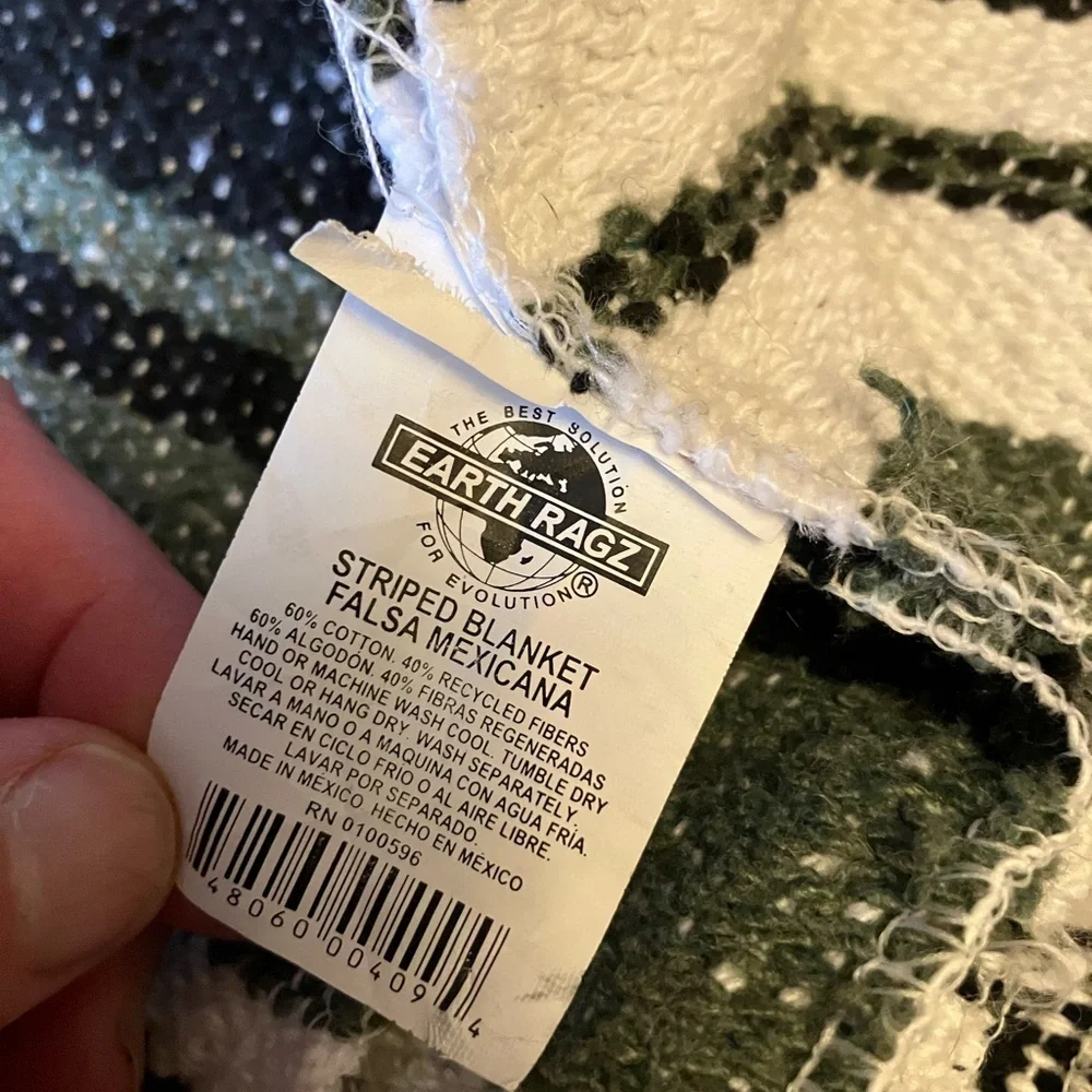 Mexican blanket from Earth Ragz cotton & recycled fibers grays & white 50 x 72”